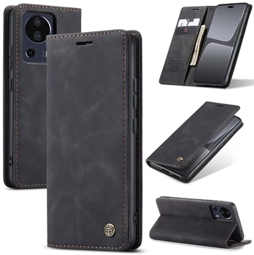 SLWYF Handyhülle für Xiaomi 13 Lite Hülle, PU Leder Flip Tasche Klappbar Magnet Wallet Lederhülle, Silikon Bumper Klapphülle Case mit Kartenfäch für Xiaomi 13 Lite, Schwarz von SLWYF