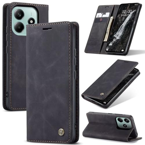 SLWYF Handyhülle für Xiaomi Redmi Note 14 5G Hülle, PU Leder Flip Tasche Klappbar Magnet Wallet Lederhülle, Silikon Bumper Klapphülle Case mit Kartenfäch für Xiaomi Redmi Note 14 5G, Schwarz von SLWYF