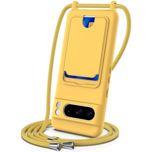 SLWYF Kompatibel mit Google Pixel 8 Pro Hülle, mit Kartenfach, Handykette Hülle Silikon Seil Necklace Handyhülle mit Kordel Tasche TPU Bumper Schutzhülle für Google Pixel 8 Pro - Gelb von SLWYF