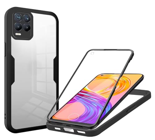 SLWYF Kompatibel mit Realme 8/Realme 8 Pro Hülle Eingebauter displayschutz 360 Grad Rundumschutz Handyhülle, Stoßfest TPU Bumper Schutzhülle Robuste Durchsichtige Kratzfest Case, Schwarz von SLWYF