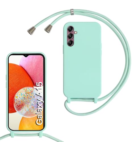 SLWYF Kompatibel mit Samsung Galaxy A15 Hülle, Handykette Hülle Silikon Seil Necklace Handyhülle mit Kordel Tasche TPU Bumper Schutzhülle für Galaxy A15 - Minzgrün von SLWYF