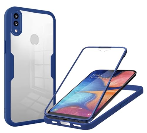 SLWYF Kompatibel mit Samsung Galaxy A20/A30 Hülle Eingebauter displayschutz 360 Grad Rundumschutz Handyhülle, Militärischer Stoßfest TPU Bumper Schutzhülle Robuste Durchsichtige Kratzfest Case, Blau von SLWYF