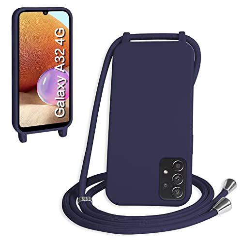 SLWYF Kompatibel mit Samsung Galaxy A32 4G 6.4" Zoll Hülle,Handykette Hülle Silikon Seil Necklace Handyhülle mit Kordel Tasche TPU Bumper Schutzhülle für Galaxy A32 4G-Dunkelblau von SLWYF