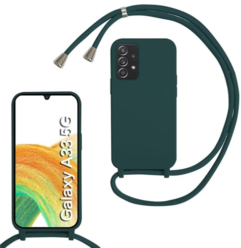 SLWYF Kompatibel mit Samsung Galaxy A33 5G Hülle, Handykette Hülle Silikon Seil Necklace Handyhülle mit Kordel Tasche TPU Bumper Schutzhülle für Galaxy A33 5G - Dunkelgrün von SLWYF