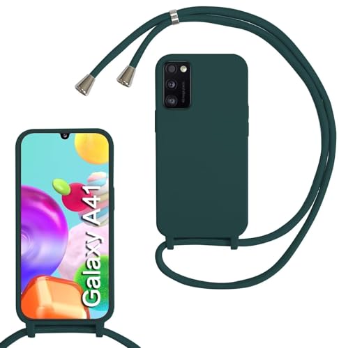 SLWYF Kompatibel mit Samsung Galaxy A41 Hülle, Handykette Hülle Silikon Seil Necklace Handyhülle mit Kordel Tasche TPU Bumper Schutzhülle für Galaxy A41 - Dunkelgrün von SLWYF