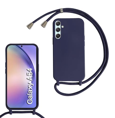 SLWYF Kompatibel mit Samsung Galaxy A54 5G Hülle, Handykette Hülle Silikon Seil Necklace Handyhülle mit Kordel Tasche TPU Bumper Schutzhülle für Galaxy A54 5G - Dunkelblau von SLWYF