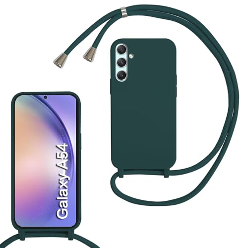 SLWYF Kompatibel mit Samsung Galaxy A54 5G Hülle, Handykette Hülle Silikon Seil Necklace Handyhülle mit Kordel Tasche TPU Bumper Schutzhülle für Galaxy A54 5G - Dunkelgrün von SLWYF