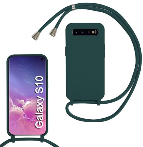SLWYF Kompatibel mit Samsung Galaxy S10 Hülle, Handykette Hülle Silikon Seil Necklace Handyhülle mit Kordel Tasche TPU Bumper Schutzhülle für Galaxy S10 - Dunkelgrün von SLWYF