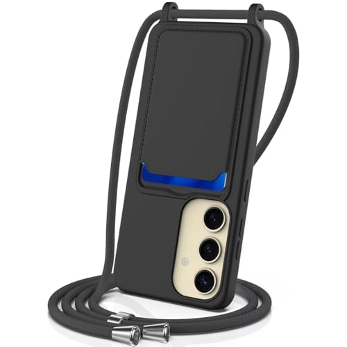 SLWYF Kompatibel mit Samsung Galaxy S24 Hülle, mit Kartenfach, Handykette Hülle Silikon Seil Necklace Handyhülle mit Kordel Tasche TPU Bumper Schutzhülle für Samsung Galaxy S24 - Schwarz von SLWYF