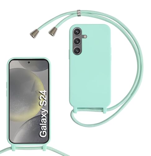 SLWYF Kompatibel mit Samsung Galaxy S24 Hülle, Handykette Hülle Silikon Seil Necklace Handyhülle mit Kordel Tasche TPU Bumper Schutzhülle für Galaxy S24 - Minzgrün von SLWYF