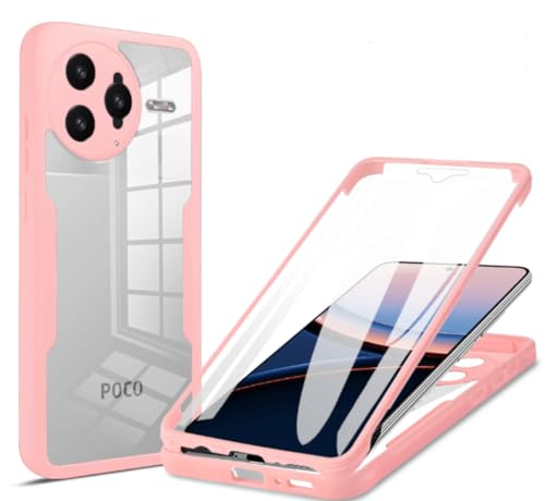 SLWYF Kompatibel mit Xiaomi Poco F7 Ultra Hülle Eingebauter displayschutz 360 Grad Rundumschutz Handyhülle, Militärischer Stoßfest TPU Bumper Schutzhülle Robuste Durchsichtige Kratzfest Case, Rosa von SLWYF
