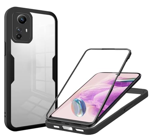SLWYF Kompatibel mit Xiaomi Redmi Note 12S 4G Hülle Eingebauter displayschutz 360 Grad Rundumschutz Handyhülle, Stoßfest TPU Bumper Schutzhülle Robuste Durchsichtige Kratzfest Case, Schwarz von SLWYF