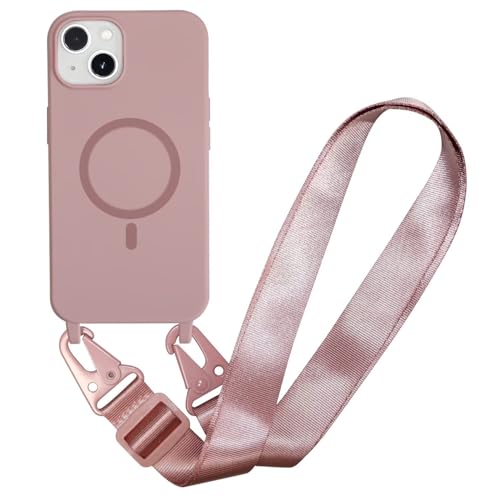 SLWYF Magnetische Handykette für Samsung Galaxy A23 5G/A23 Hülle, Handyhülle Kompatibel mit MagSafe, mit Band Silikon Seil Necklace Handyhülle PU Stoßfest mit Abnehmbar Kordel zum, Sandpulver von SLWYF