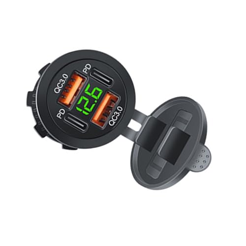 USB-Ladebuchse, 12 V-24 V, USB-Steckdose, Doppel-USB-A + Doppel-Typ-C-Ausgang mit Kappen, Voltmeter, USB-Anschluss für Auto von SLXLYH