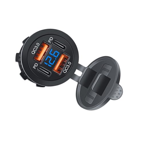 USB-Ladebuchse, 12 V-24 V, USB-Steckdose, Doppel-USB-A + Doppel-Typ-C-Ausgang mit Kappen, Voltmeter, USB-Anschluss für Auto von SLXLYH