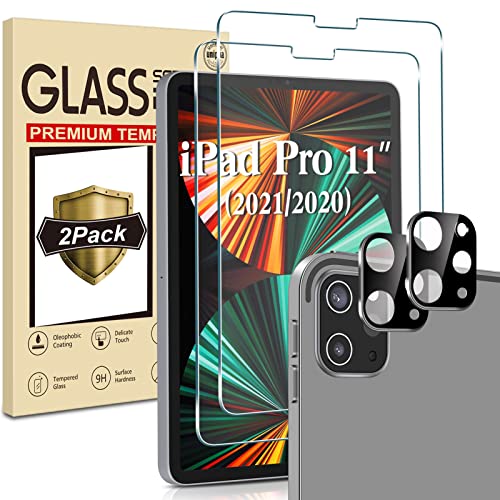 SLYTF Ecenone kompatibel für iPad Pro 11 Zoll(Modell 2021/2020) Schutzfolie(2) + Kamera Schutzfolie(2) [9H Härte, Blasenfrei, Kratzfest] HD Klar Glas Displayschutzfolie von SLYTF