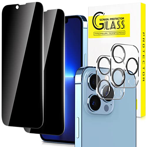 Sichtschutz Panzerglas für iPhone 13 Pro (6,1 Zoll) mit Kamera Schutz, Anty-Spy, Anti-Spähen Gehärtetes Glas Schutzfolie, 2+2 Stück, 9H Härte,Blasenfrei, Kratzfest von SLYTF