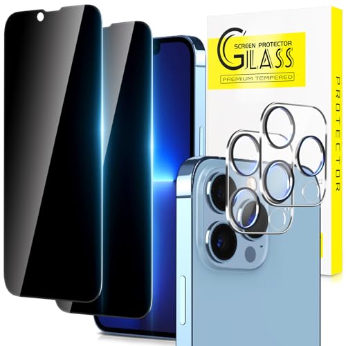 Sichtschutz Panzerglas für iPhone 13 Pro (6,1 Zoll) mit Kamera Schutz, Anty-Spy, Anti-Spähen Gehärtetes Glas Schutzfolie, 2+2 Stück, 9H Härte,Blasenfrei, Kratzfest von SLYTF