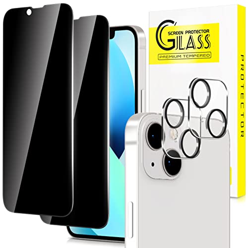 Sichtschutz Panzerglas für iPhone 13 mini (5,4 Zoll) mit Kamera Schutz, Anty-Spy, Anti-Spähen Gehärtetes Glas Schutzfolie, 2+2 Stück, 9H Härte,Blasenfrei, Kratzfest von SLYTF