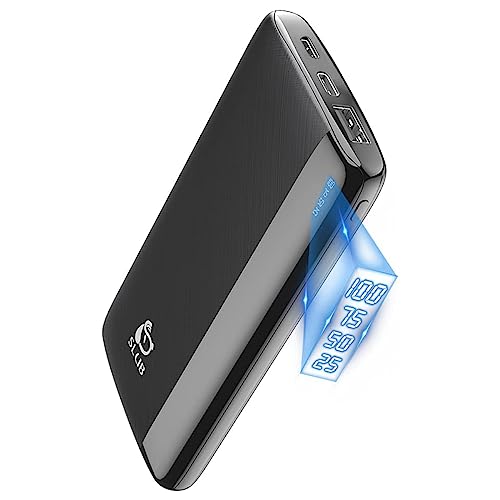 SLuB Power Bank, 12000mAh Externer Handy-Akku, 3A USB-C Schnellen Ausgängen, Ultra Slim Powerbank, LED Display, Geeignet für iPhone, Samsung, Huawei, Tablets usw (Schwarz) von SLuB