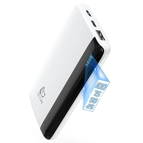 SLuB Power Bank, 12000mAh Externer Handy-Akku, 3A USB-C Schnellen Ausgängen, Ultra Slim Powerbank, LED Display, Geeignet für iPhone, Samsung, Huawei, Tablets usw (Weiß) von SLuB