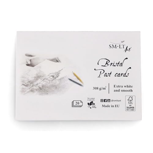 SM.LT Bristol Postkarten-Block, 308 g/m², mit extra weißem und glattem Papier, 20 Blatt PC-20(308)/FSC von SM.LT