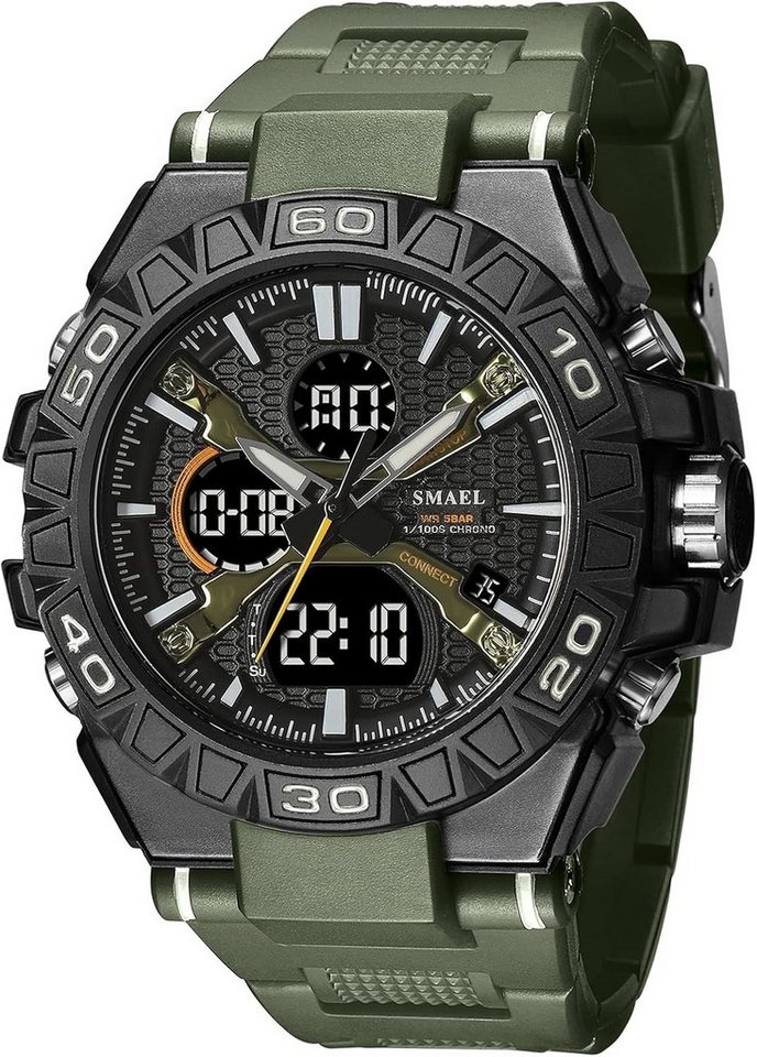 SMAEL Diese sportliche Herrenarmbanduhr kombiniert digitale-analoge Anzeige Watch, Mit Stoppuhr, Countdown, Wecker, LED-Hintergrundbeleuchtung von SMAEL