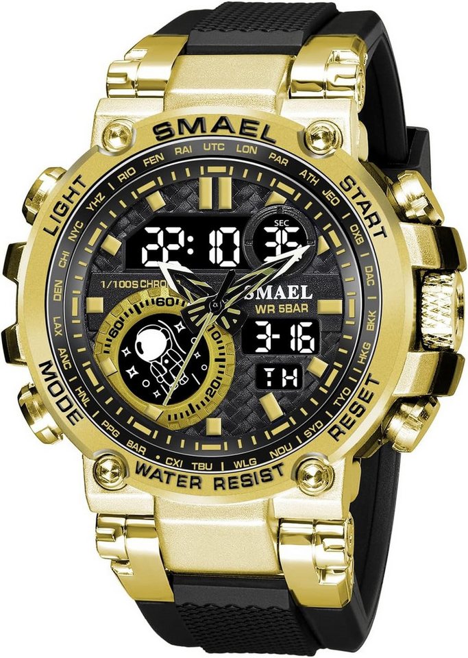 SMAEL Digitale und analoge Herrenuhr mit Quarzwerk-Sportuhr-LED-Display Watch, Chronograph Uhr mit Stoppuhr und Kalenderfunktion SMAEL Digitale und analoge Herrenuhr mit Quarzwerk-Sportuhr-LED-Display Watch, Chronograph Uhr mit Stoppuhr und Kalenderfunktion von SMAEL