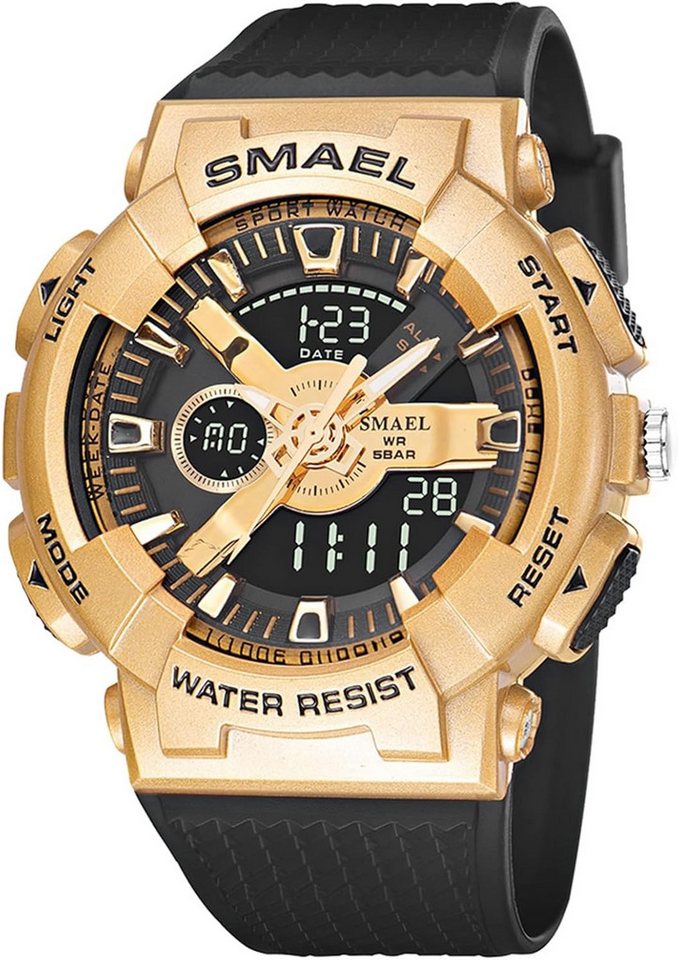 SMAEL Funktional Mit Datum, Woche, Stoppuhr, Wecker, LED-Licht,12/24-Format Watch, Wasserdicht bis 50M Uhr ist für Schwimmen, Händewaschen und den Alltag SMAEL Funktional Mit Datum, Woche, Stoppuhr, Wecker, LED-Licht,12/24-Format Watch, Wasserdicht bis 50M Uhr ist für Schwimmen, Händewaschen und den Alltag von SMAEL