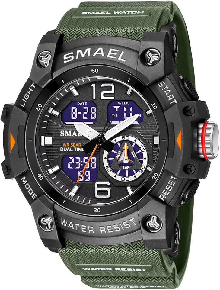 SMAEL Funktionell & sportlich Mit Wecker,Stoppuhr, LED-Licht, 12/24h-Anzeige Watch, 5ATM wasserdicht 164 Fuß wasserdicht, ideal zum Schwimmen oder Duschen von SMAEL