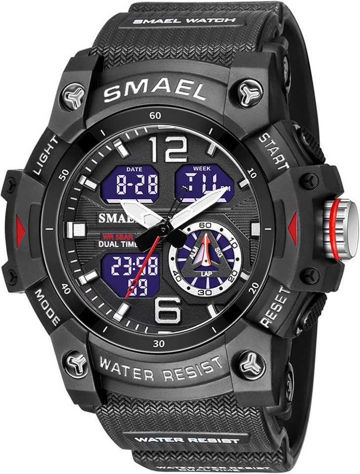 SMAEL Funktionell & sportlich Mit Wecker,Stoppuhr, LED-Licht, 12/24h-Anzeige Watch, 5ATM wasserdicht 164 Fuß wasserdicht, ideal zum Schwimmen oder Duschen SMAEL Funktionell & sportlich Mit Wecker,Stoppuhr, LED-Licht, 12/24h-Anzeige Watch, 5ATM wasserdicht 164 Fuß wasserdicht, ideal zum Schwimmen oder Duschen von SMAEL