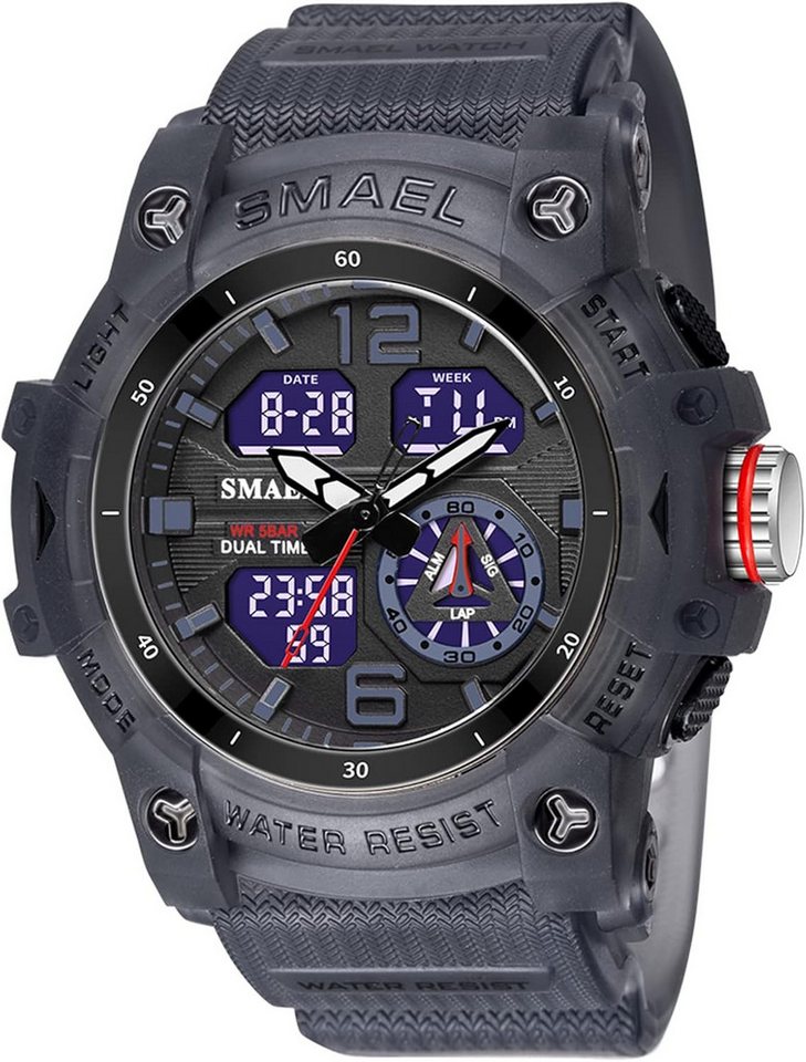 SMAEL Funktionell & sportlich Mit Wecker,Stoppuhr, LED-Licht, 12/24h-Anzeige Watch, 5ATM wasserdicht 164 Fuß wasserdicht, ideal zum Schwimmen oder Duschen von SMAEL