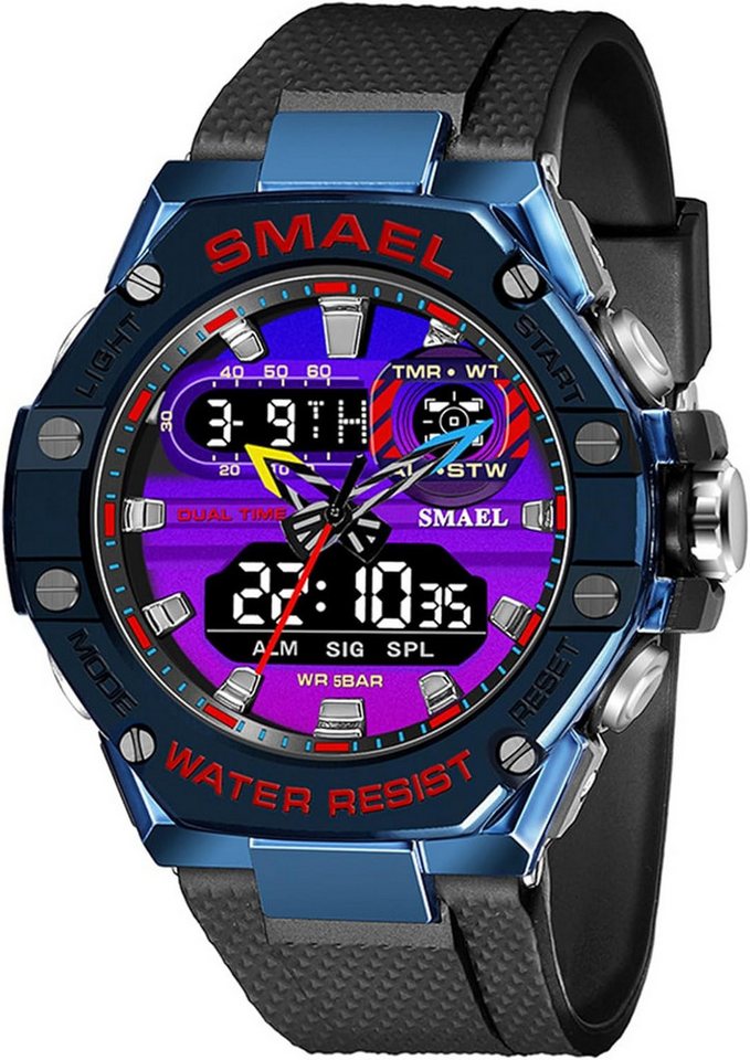 SMAEL Klares Display Großes, sportliches Zifferblatt mit leuchtenden Zahlen Watch, Mit Stoppuhr,Alarm,LED-Licht,Kalender, Wochenanzeige,12/24h-Zeitformat SMAEL Klares Display Großes, sportliches Zifferblatt mit leuchtenden Zahlen Watch, Mit Stoppuhr,Alarm,LED-Licht,Kalender, Wochenanzeige,12/24h-Zeitformat von SMAEL