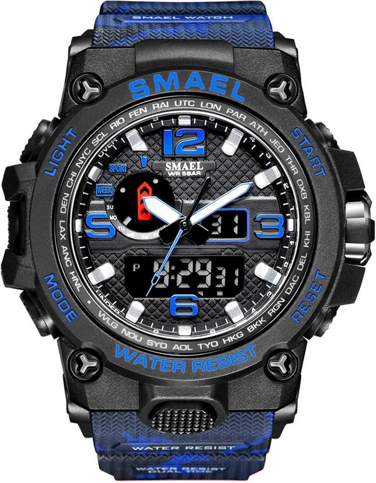 SMAEL Militärische Sportarmbanduhr mit Quarzwerk für Männer-LED- Licht-5 ATM Watch, Sportliche Multifunktionsuhr für Alltag und Abenteuer von SMAEL