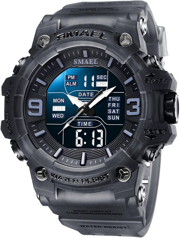 SMAEL Militärische Sportuhr für Männer wasserdicht 5 ATM-Digitale Armbanduhr Watch, Sportliche Digitaluhr mit großem Zifferblatt & Hintergrundbeleuchtung SMAEL Militärische Sportuhr für Männer wasserdicht 5 ATM-Digitale Armbanduhr Watch, Sportliche Digitaluhr mit großem Zifferblatt & Hintergrundbeleuchtung von SMAEL