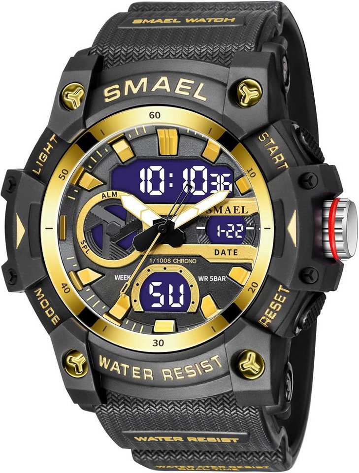 SMAEL Multifunktional Mit LED-Anzeige, Stoppuhr, Alarm, Datum & Stoßschutz Watch, Klares sportliches Großes, beleuchtetes Display mit modernen Ziffern SMAEL Multifunktional Mit LED-Anzeige, Stoppuhr, Alarm, Datum & Stoßschutz Watch, Klares sportliches Großes, beleuchtetes Display mit modernen Ziffern von SMAEL