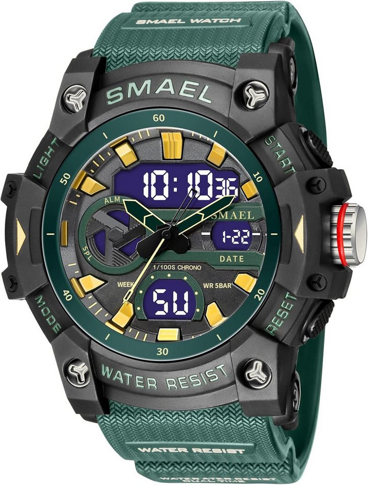 SMAEL Multifunktional Mit LED-Anzeige, Stoppuhr, Alarm, Datum & Stoßschutz Watch, Klares sportliches Großes, beleuchtetes Display mit modernen Ziffern SMAEL Multifunktional Mit LED-Anzeige, Stoppuhr, Alarm, Datum & Stoßschutz Watch, Klares sportliches Großes, beleuchtetes Display mit modernen Ziffern von SMAEL