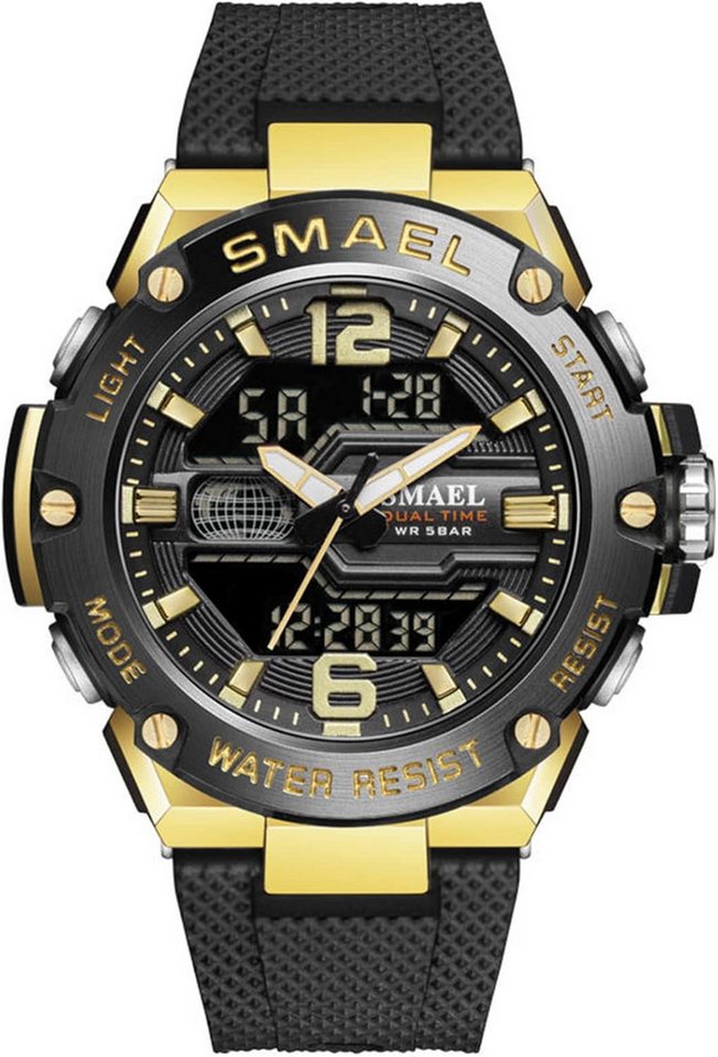SMAEL Multifunktionsuhr mit Stoppuhr, LED-Licht, Alarm, Kalender, stoßfestem Watch, Digitaluhr für Männer mit großem Zifferblatt und Dualanzeige SMAEL Multifunktionsuhr mit Stoppuhr, LED-Licht, Alarm, Kalender, stoßfestem Watch, Digitaluhr für Männer mit großem Zifferblatt und Dualanzeige von SMAEL