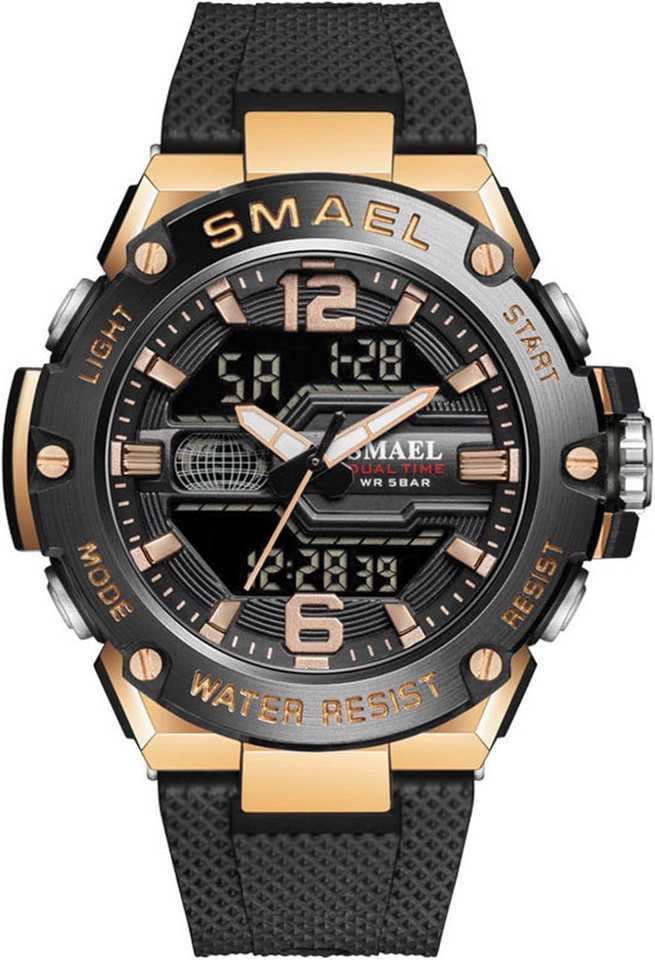 SMAEL Multifunktionsuhr mit Stoppuhr, LED-Licht, Alarm, Kalender, stoßfestem Watch, Digitaluhr für Männer mit großem Zifferblatt und Dualanzeige SMAEL Multifunktionsuhr mit Stoppuhr, LED-Licht, Alarm, Kalender, stoßfestem Watch, Digitaluhr für Männer mit großem Zifferblatt und Dualanzeige von SMAEL
