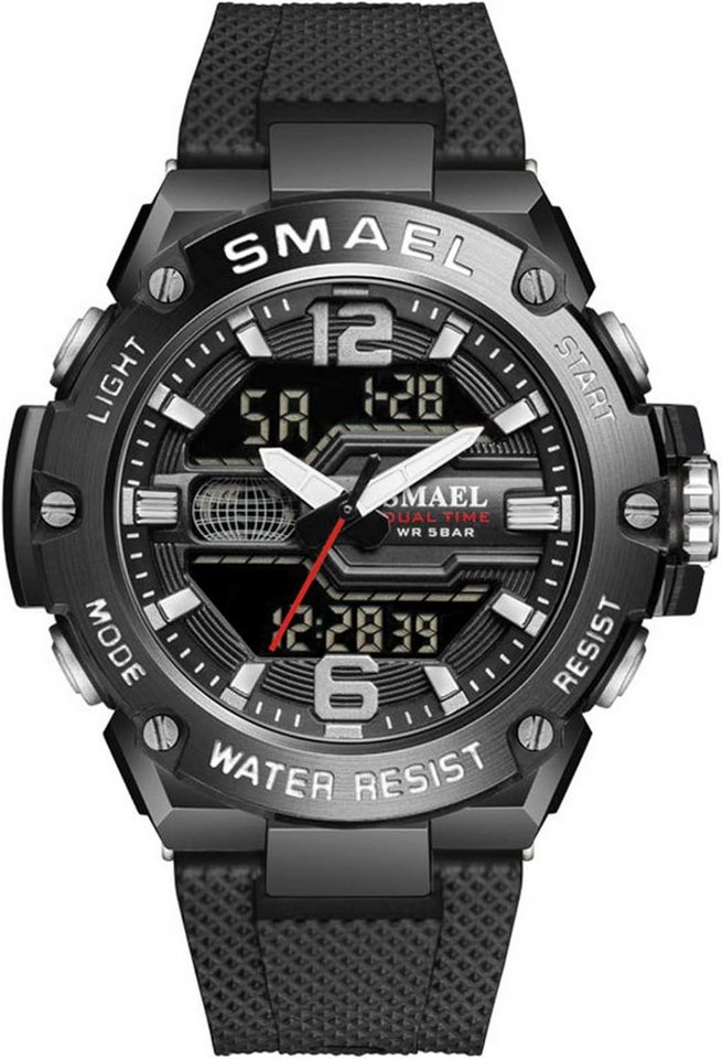 SMAEL Multifunktionsuhr mit Stoppuhr, LED-Licht, Alarm, Kalender, stoßfestem Watch, Digitaluhr für Männer mit großem Zifferblatt und Dualanzeige SMAEL Multifunktionsuhr mit Stoppuhr, LED-Licht, Alarm, Kalender, stoßfestem Watch, Digitaluhr für Männer mit großem Zifferblatt und Dualanzeige von SMAEL