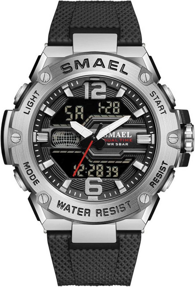 SMAEL Multifunktionsuhr mit Stoppuhr, LED-Licht, Alarm, Kalender, stoßfestem Watch, Digitaluhr für Männer mit großem Zifferblatt und Dualanzeige SMAEL Multifunktionsuhr mit Stoppuhr, LED-Licht, Alarm, Kalender, stoßfestem Watch, Digitaluhr für Männer mit großem Zifferblatt und Dualanzeige von SMAEL