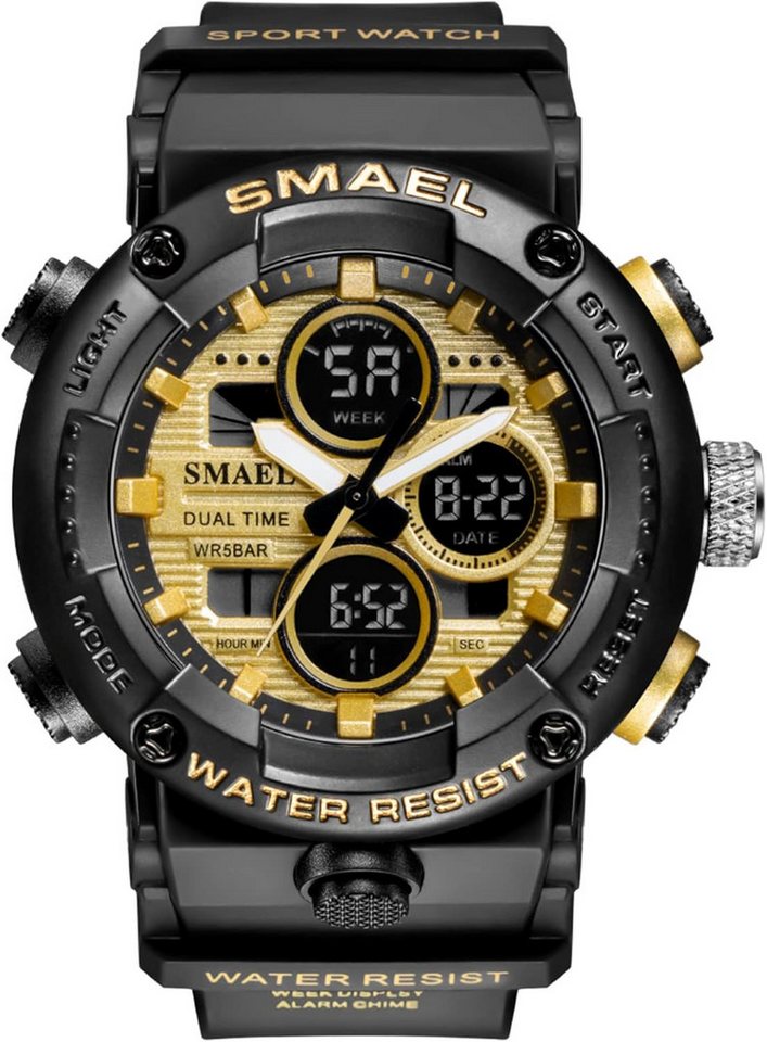 SMAEL Sportuhr mit analog-digital Anzeige & LED Beleuchtung-Kalender, Wecker Watch, Outdoor Armbanduhr mit Stoppuhr und Dualzeitfunktion von SMAEL
