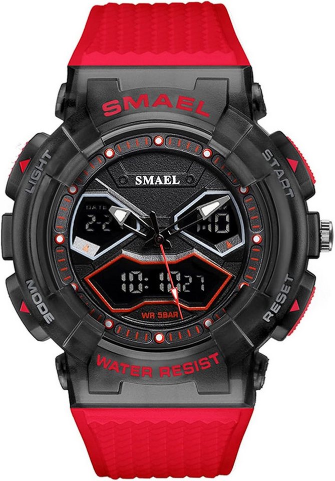 SMAEL Stoppuhr, Dualzeit, Alarm, Kalender, LED-Licht, stoßfest & wasserdicht Watch, Analoge und digitale Zeit gleichzeitig ablesbar – Quarz-Doppelbewegung von SMAEL