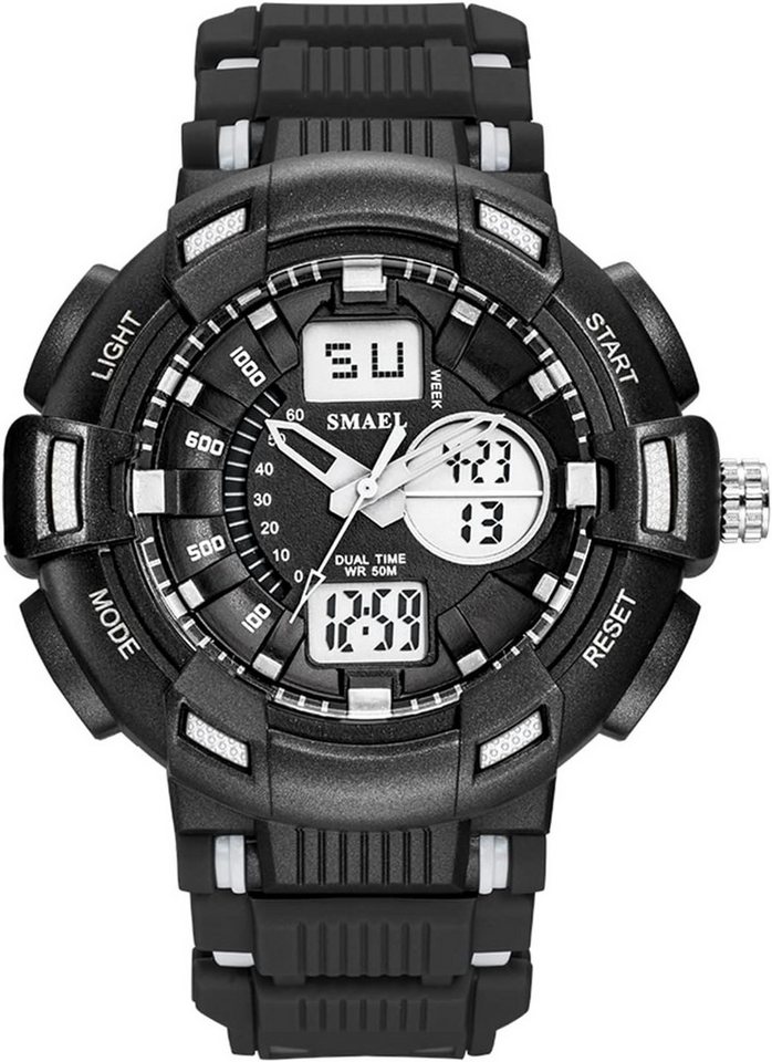 SMAEL Vielseitige Mit Stoppuhr, Dualzeit,Alarm, Kalender, LED-Licht und mehr Watch, Doppeltes Uhrwerk Quarz- und Digitalwerk sorgen für präzise Zeitangabe von SMAEL