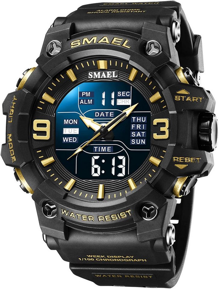 SMAEL Vielseitige Mit Stoppuhr,Dualzeit,Alarm,Kalender,12/24-Stunden-Anzeige Watch, 50 m wasserdicht Ideal zum Schwimmen, Händewaschen und bei Regen SMAEL Vielseitige Mit Stoppuhr,Dualzeit,Alarm,Kalender,12/24-Stunden-Anzeige Watch, 50 m wasserdicht Ideal zum Schwimmen, Händewaschen und bei Regen von SMAEL