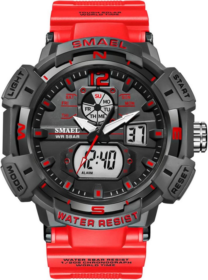 SMAEL stoßfeste Outdoor-Uhr mit LED-Anzeige-Kalender-LED-beleuchtete Outdoor Watch, 50 Meter wasserdichte Digitaluhr mit Alarm und Stoppuhr SMAEL stoßfeste Outdoor-Uhr mit LED-Anzeige-Kalender-LED-beleuchtete Outdoor Watch, 50 Meter wasserdichte Digitaluhr mit Alarm und Stoppuhr von SMAEL