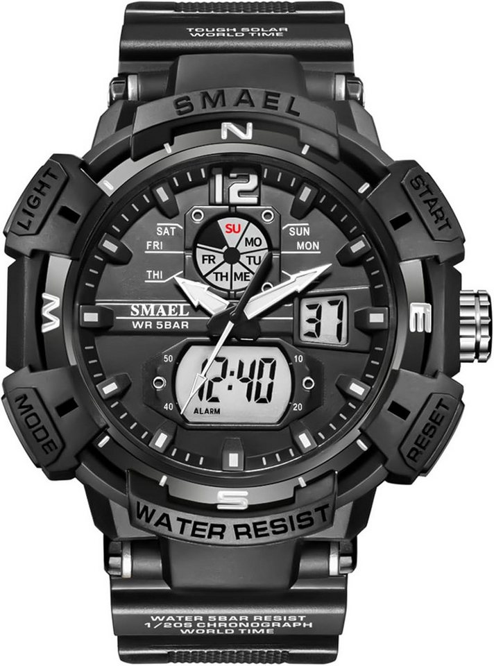 SMAEL stoßfeste Outdoor-Uhr mit LED-Anzeige-Kalender-LED-beleuchtete Outdoor Watch, 50 Meter wasserdichte Digitaluhr mit Alarm und Stoppuhr von SMAEL