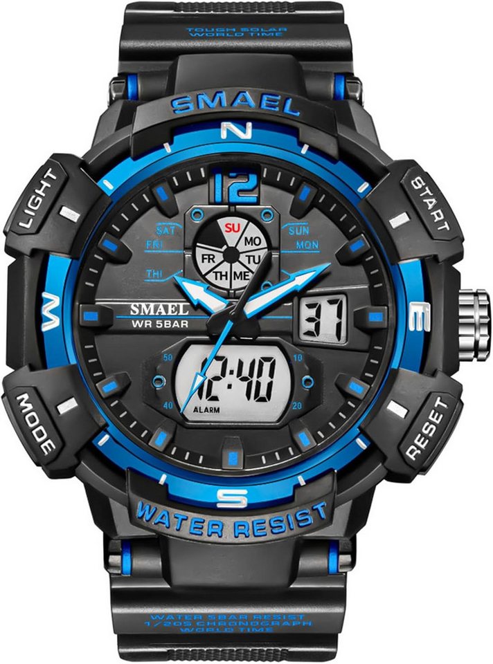 SMAEL stoßfeste Outdoor-Uhr mit LED-Anzeige-Kalender-LED-beleuchtete Outdoor Watch, 50 Meter wasserdichte Digitaluhr mit Alarm und Stoppuhr SMAEL stoßfeste Outdoor-Uhr mit LED-Anzeige-Kalender-LED-beleuchtete Outdoor Watch, 50 Meter wasserdichte Digitaluhr mit Alarm und Stoppuhr von SMAEL