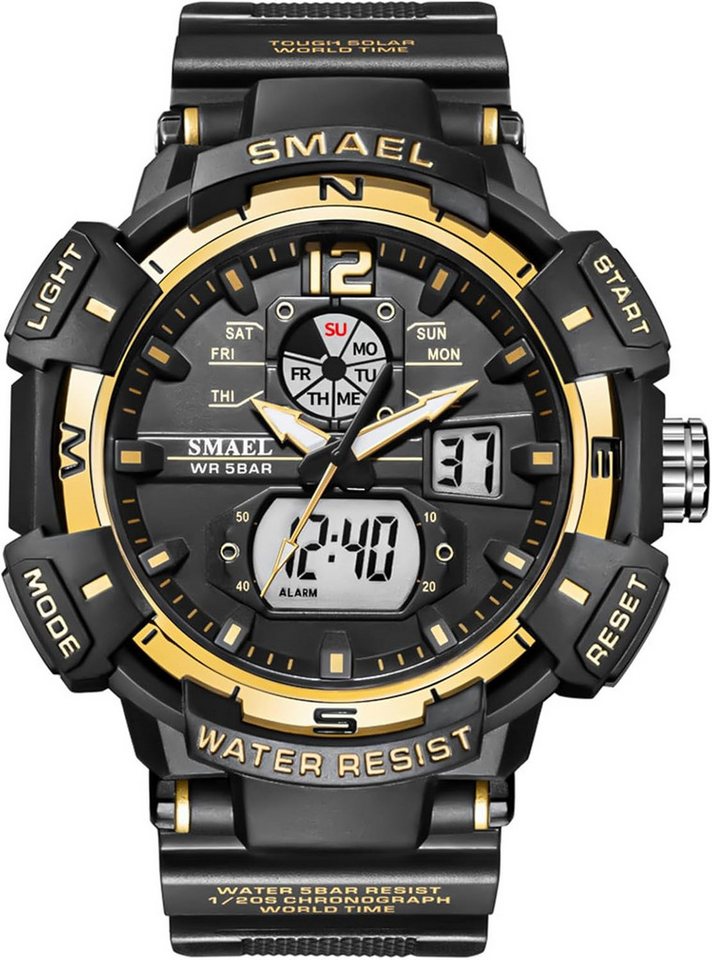 SMAEL stoßfeste Outdoor-Uhr mit LED-Anzeige-Kalender-LED-beleuchtete Outdoor Watch, 50 Meter wasserdichte Digitaluhr mit Alarm und Stoppuhr SMAEL stoßfeste Outdoor-Uhr mit LED-Anzeige-Kalender-LED-beleuchtete Outdoor Watch, 50 Meter wasserdichte Digitaluhr mit Alarm und Stoppuhr von SMAEL