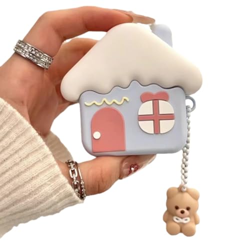 SMAIGE Kompatibel mit AirPods Hülle 1. und 2. Generation mit Schlüsselanhänger, niedliches lustiges Cartoon-Design, Silikon-Schutzhüllen für AirPods 1 & AirPods 2 (Schneehaus) von SMAIGE